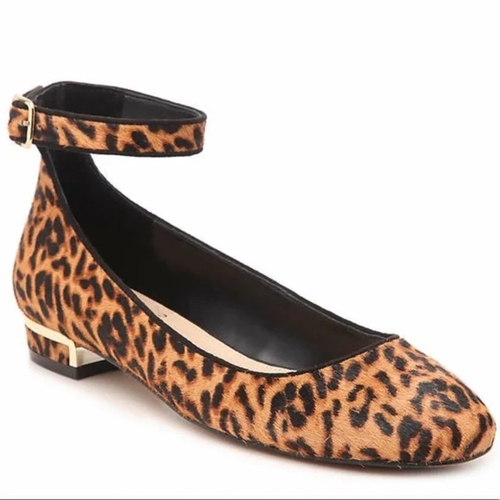 Vince Camuto Leopard Ankle Strap Flats